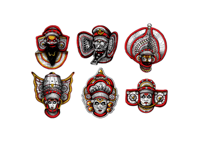 Theyyam Art Stickers Set (6 Unique Designs) – Traditional Indian Art on A5 Size Sheet