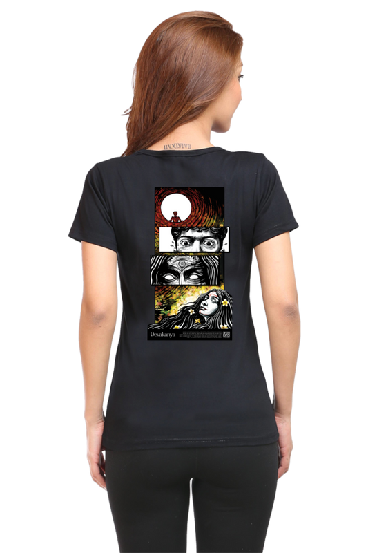 Women's Black Regular fit Theyyam Art T-Shirt – Front & Back Print | Devakanya