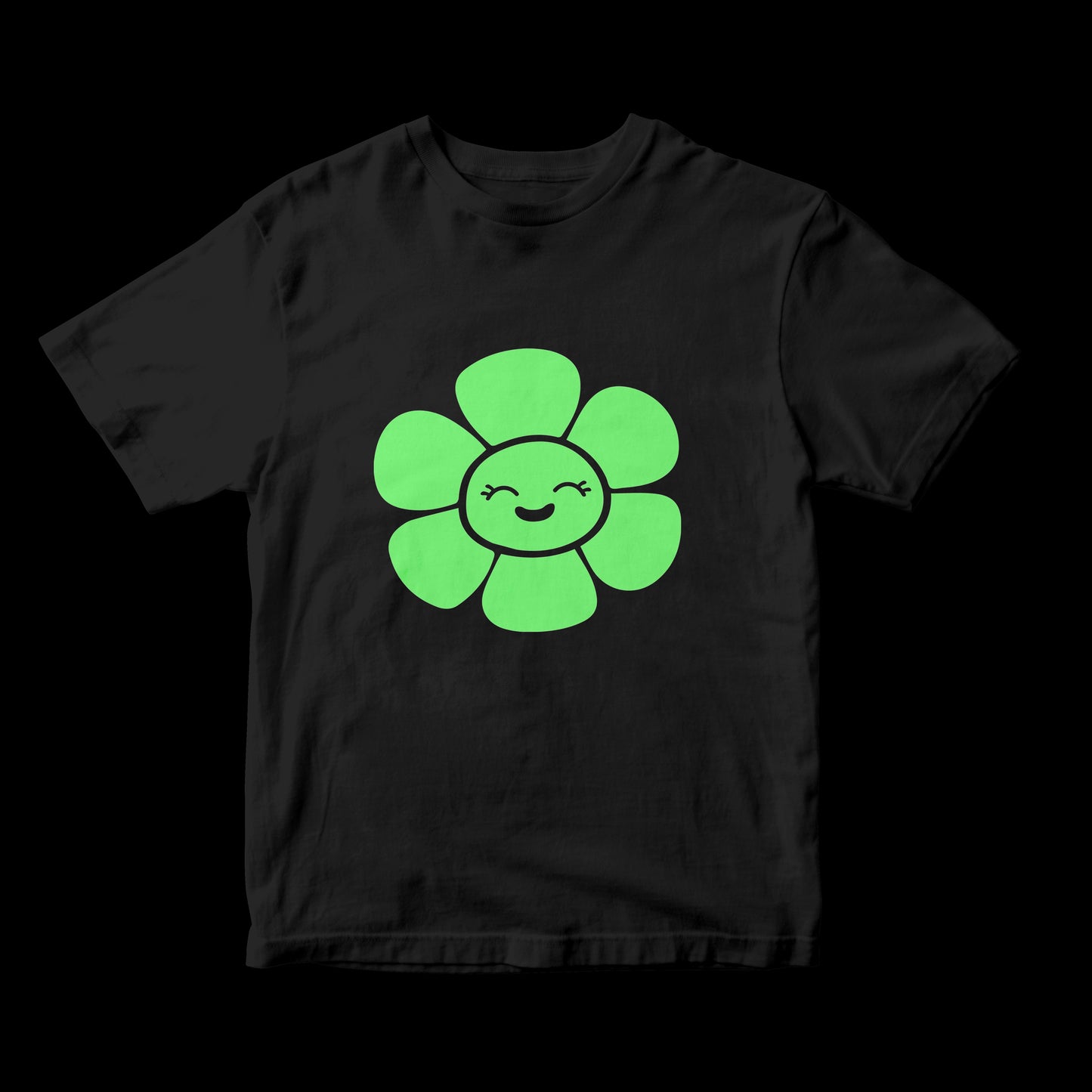 Kids Red Glow-in-the-Dark Flower T-Shirt – Round Neck Half Sleeve | Cute Kawaii Design