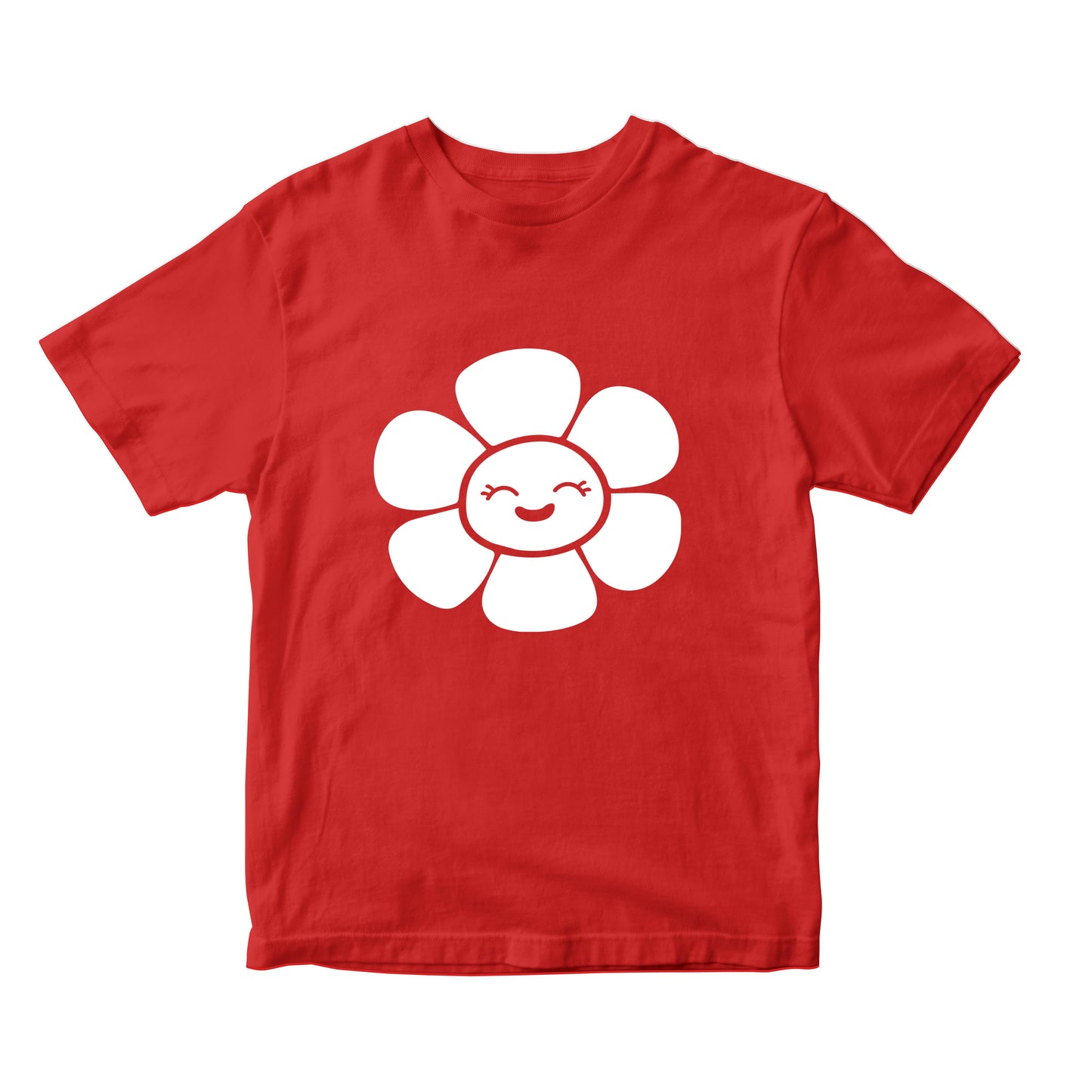 Kids Red Glow-in-the-Dark Flower T-Shirt – Round Neck Half Sleeve | Cute Kawaii Design