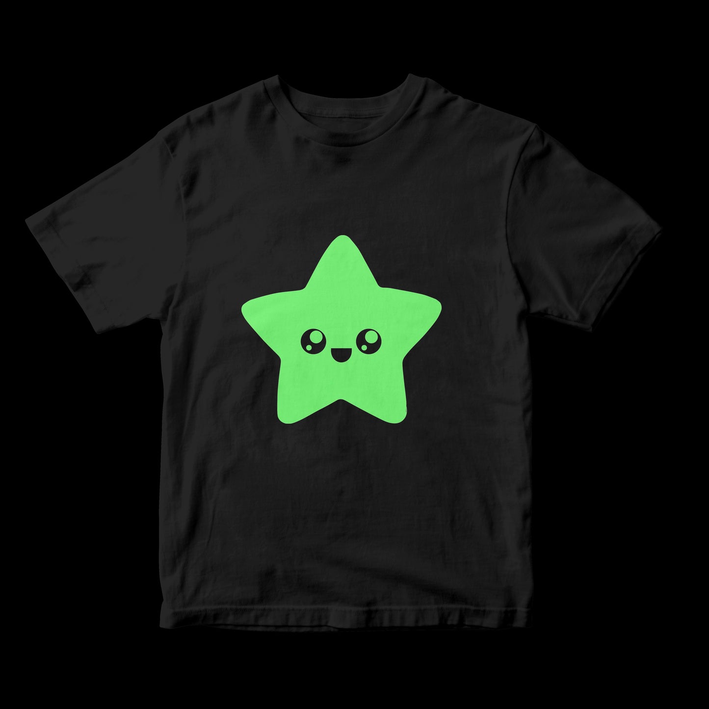 Kids Navy Blue Glow-in-the-Dark Star T-Shirt – Round Neck Half Sleeve | Cute Kawaii Design