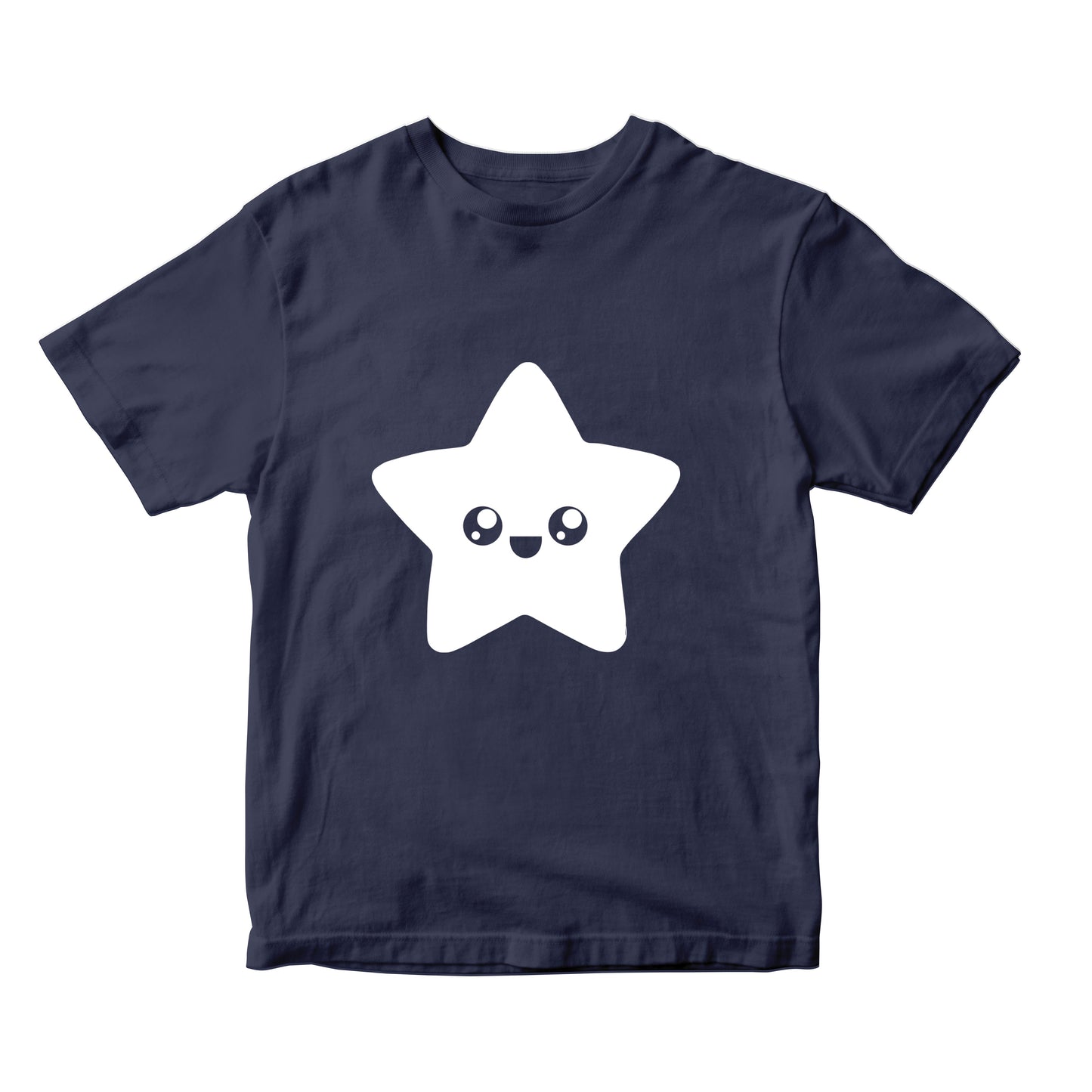 Kids Navy Blue Glow-in-the-Dark Star T-Shirt – Round Neck Half Sleeve | Cute Kawaii Design